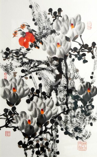 Картина под названием "Pure white 洁 （No.F1…" - Dayou Lu, Подлинное произведение искусства, Пигменты