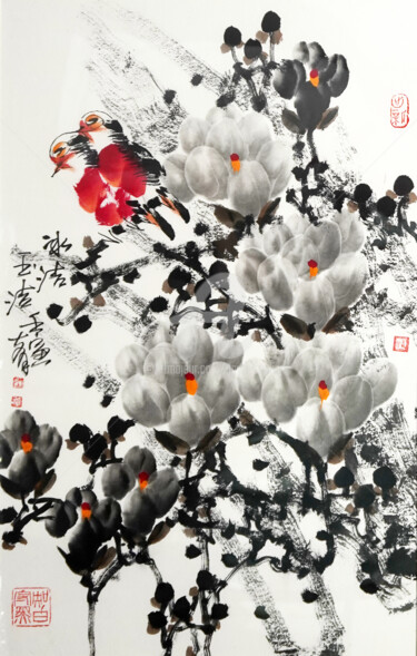 Painting titled "Pure white 冰清玉洁 （No…" by Dayou Lu, Original Artwork, Pigments