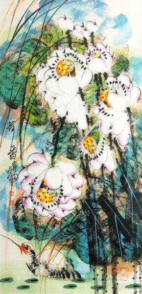 Painting titled "Fragrance of lotus…" by Dayou Lu, Original Artwork, Pigments