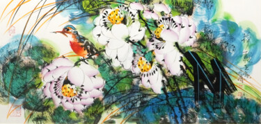 Peinture intitulée "Lotus dew 荷露 （No.F1…" par Dayou Lu, Œuvre d'art originale, Pigments