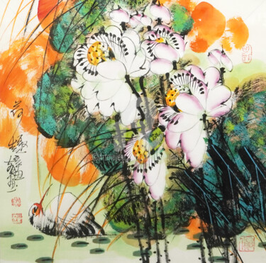 Peinture intitulée "Fun in the lotus po…" par Dayou Lu, Œuvre d'art originale, Pigments