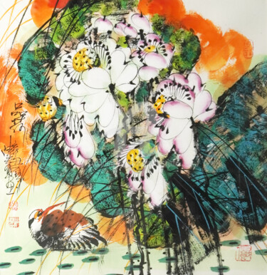 Painting titled "Sense the Lotus 品荷…" by Dayou Lu, Original Artwork, Pigments