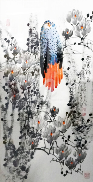 绘画 标题为“Beautiful feather i…” 由Dayou Lu, 原创艺术品, 颜料