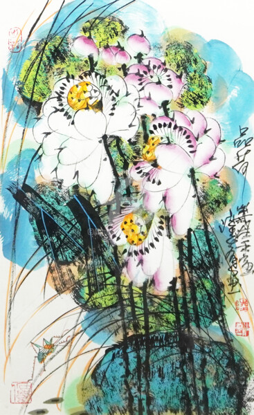Peinture intitulée "Sense the Lotus 品荷…" par Dayou Lu, Œuvre d'art originale, Pigments