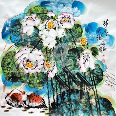 Картина под названием "The scent of lotus…" - Dayou Lu, Подлинное произведение искусства, Пигменты