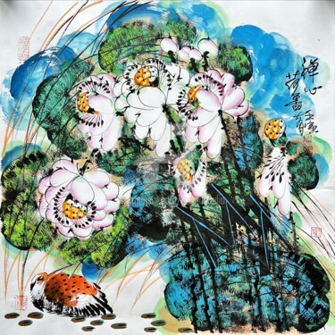 Pittura intitolato "Fresh Lotus Flowers…" da Dayou Lu, Opera d'arte originale, pigmenti