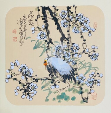 Pittura intitolato "Feel the spring 品春…" da Dayou Lu, Opera d'arte originale, pigmenti