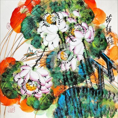 Painting titled "Rhythm of the Lotus…" by Dayou Lu, Original Artwork, Pigments