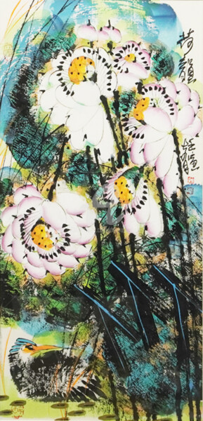 Peinture intitulée "Rhythm of the Lotus…" par Dayou Lu, Œuvre d'art originale, Pigments