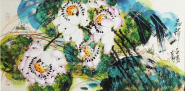 Pintura titulada "Sense the Lotus 品荷…" por Dayou Lu, Obra de arte original, Pigmentos