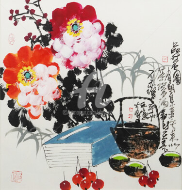 Pittura intitolato "Taste of fine tea 品…" da Dayou Lu, Opera d'arte originale, pigmenti