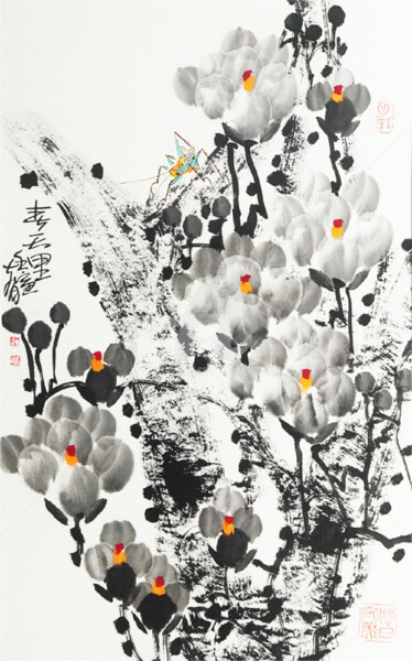 Malerei mit dem Titel "Happy spring time 春…" von Dayou Lu, Original-Kunstwerk, Pigmente