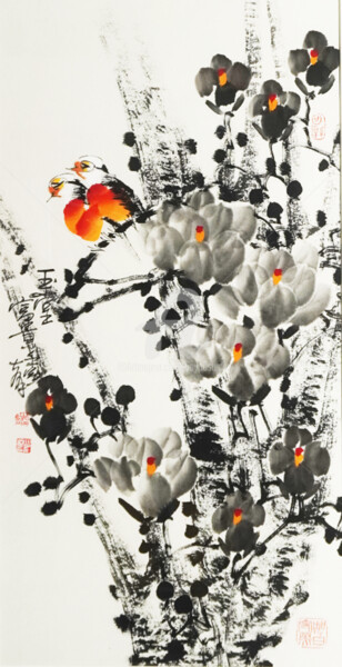 Painting titled "Fragrance of Magnol…" by Dayou Lu, Original Artwork, Pigments
