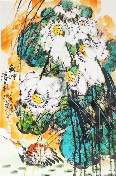 Painting titled "Fragrance of lotus…" by Dayou Lu, Original Artwork, Pigments