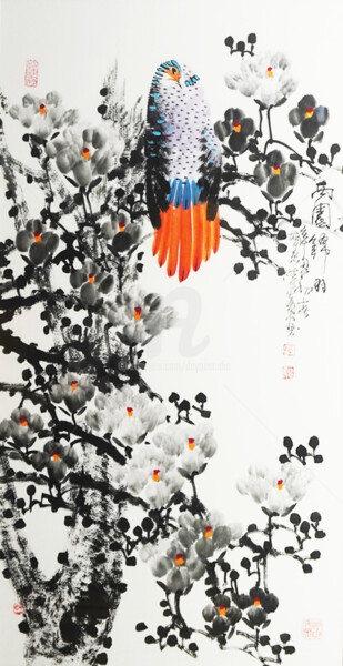 Schilderij getiteld "Beautiful feather i…" door Dayou Lu, Origineel Kunstwerk, pigmenten