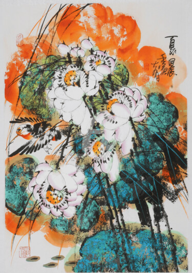 Peinture intitulée "Morning in the lotu…" par Dayou Lu, Œuvre d'art originale, Pigments