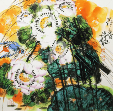 Schilderij getiteld "Fragrance of lotus…" door Dayou Lu, Origineel Kunstwerk, Inkt