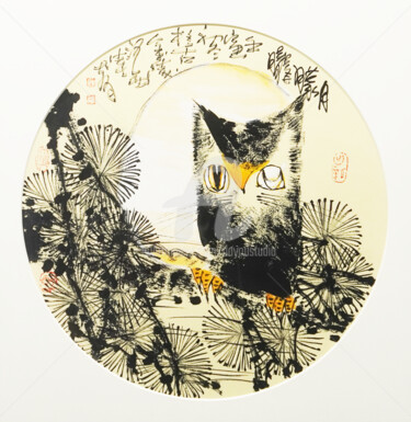 Pittura intitolato "Hazy moon 月朦胧 （No.F…" da Dayou Lu, Opera d'arte originale, pigmenti