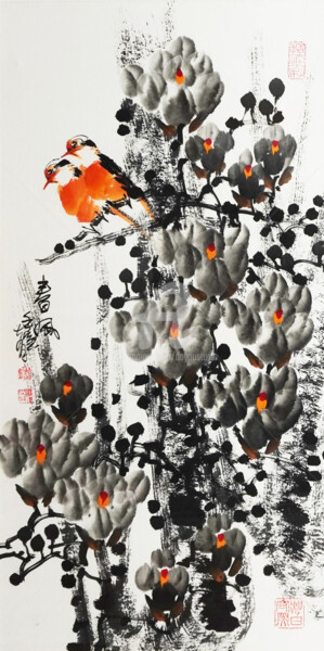 Pintura titulada "Spring breeze 春风 （N…" por Dayou Lu, Obra de arte original, Pigmentos