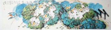 Schilderij getiteld "Lotus pond and clea…" door Dayou Lu, Origineel Kunstwerk, pigmenten