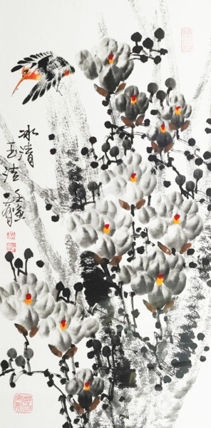 Painting titled "Pure white 冰清玉洁 （No…" by Dayou Lu, Original Artwork, Pigments