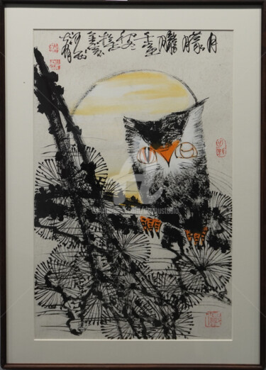 Ζωγραφική με τίτλο "Hazy moon 月朦胧 （No.F…" από Dayou Lu, Αυθεντικά έργα τέχνης, Χρωστικές ουσίες