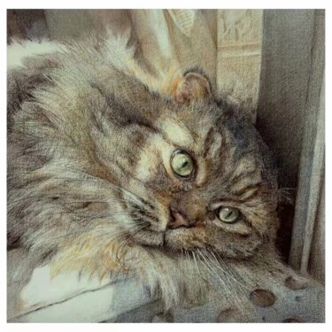 Painting titled "Lazy cat No.1" by Dazhao Su, Original Artwork, Pencil