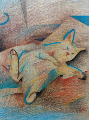 Pintura titulada "lovely cat2" por Dazhao Su, Obra de arte original, Lápiz