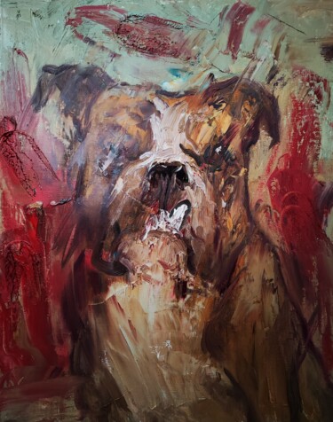 Painting titled "crazy dog" by Dazhao Su, Original Artwork, Oil