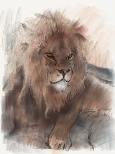 Digital Arts titled "Lion king" by Dazhao Su, Original Artwork, Digital Painting