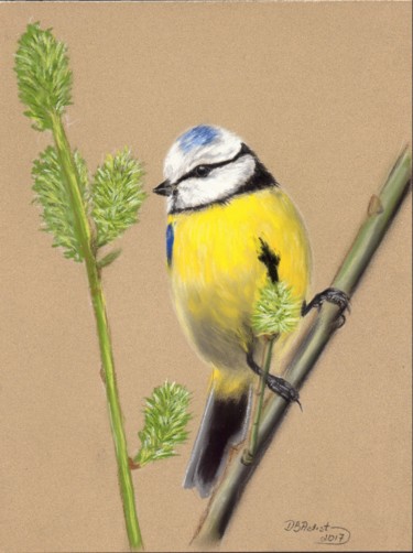 Pintura intitulada "Pastel on paper Bird" por Deimante Bruzguliene, Obras de arte originais, Pastel