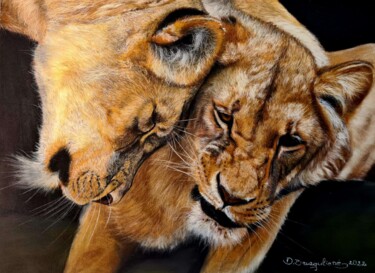 Pintura titulada "Lions Wild Cat - Or…" por Deimante Bruzguliene, Obra de arte original, Pastel
