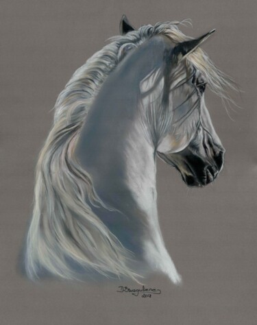 Schilderij getiteld "White horse Origina…" door Deimante Bruzguliene, Origineel Kunstwerk, Pastel