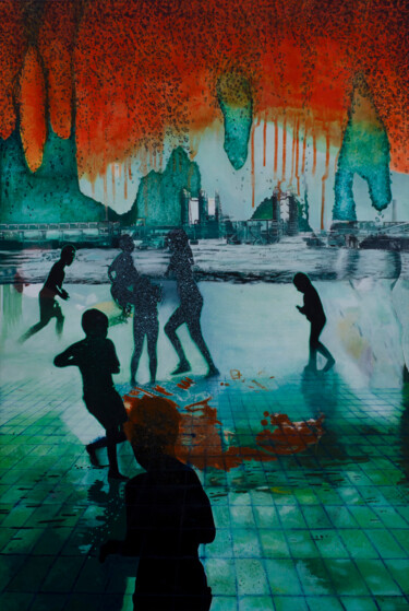 Ζωγραφική με τίτλο "SMOKE ON THE WATER" από Db Waterman, Αυθεντικά έργα τέχνης, Ακρυλικό Τοποθετήθηκε στο Ξύλινο φορείο σκελ…