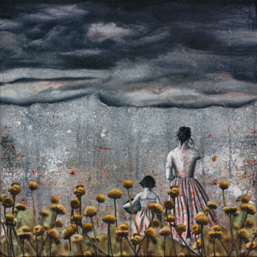 Malarstwo zatytułowany „STRAW FLOWER FIELD” autorstwa Db Waterman, Oryginalna praca, Akryl Zamontowany na Drewniana rama nos…