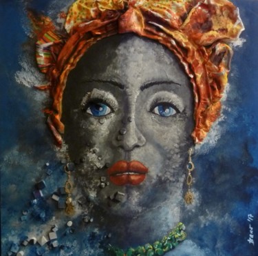 Malerei mit dem Titel "Nachdenkliche Frau" von Dieter Bauer, Original-Kunstwerk, Acryl