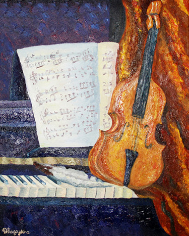 Painting titled "The violin" by Dbazaykina, Original Artwork, Oil