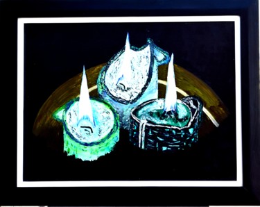 Peinture intitulée "5-bougies-vertes-hu…" par Did, Œuvre d'art originale, Huile