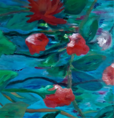 Painting titled "Aqua flora" by Dominique Casanova, Original Artwork, Oil