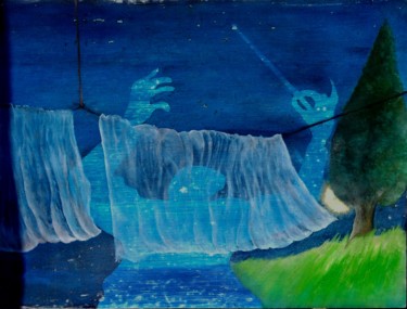 Pittura intitolato "panni-stesi" da Arnaldo Guidolin (arnà), Opera d'arte originale, Olio