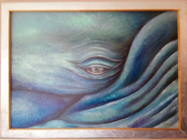 Painting titled "L'oeil de l' océan" by Dchalain, Original Artwork, Oil Mounted on Wood Stretcher frame