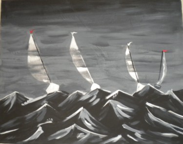 Painting titled "4-bateaux-dans-la-n…" by Daniel Coulomb, Original Artwork
