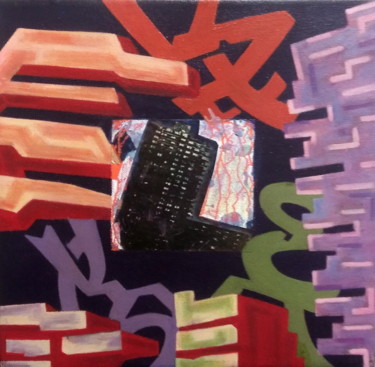 Painting titled "cityscrape 06" by Ariel Velez, Original Artwork, Oil