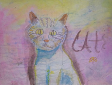 Schilderij getiteld "CAT (leo)" door Ariel Velez, Origineel Kunstwerk, Aquarel
