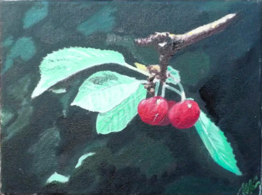 Painting titled "cerises" by Mchris, Original Artwork, Oil Mounted on Wood Stretcher frame