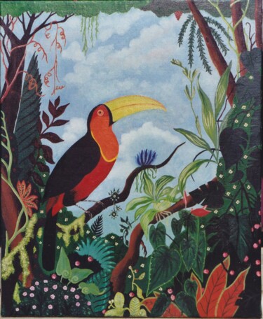 Pintura titulada "Toucan au ventre ro…" por Mchris, Obra de arte original, Oleo