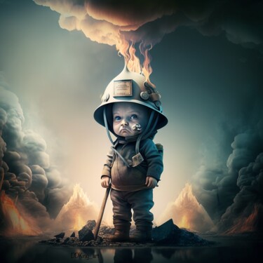 Digital Arts titled "Baby Firefighter" by Ddking, Original Artwork, AI generated image