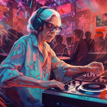 Arts numériques intitulée "Grandma Techno" par Ddking, Œuvre d'art originale, Image générée par l'IA
