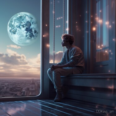 Digitale Kunst getiteld "To the Moon" door Ddking, Origineel Kunstwerk, AI gegenereerde afbeelding