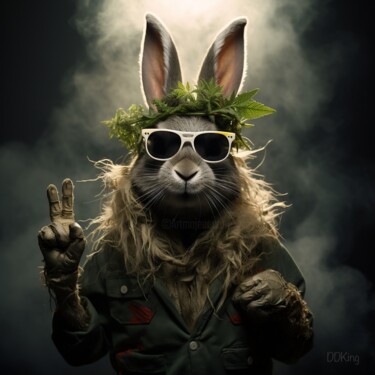 Digital Arts titled "Peace Rabbit #1" by Ddking, Original Artwork, Digital Print